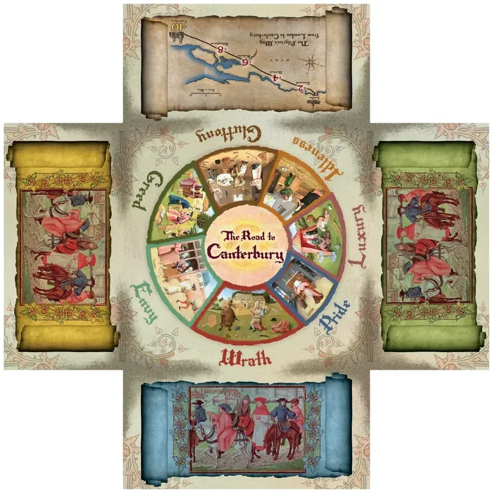 桌游《The Road to Canterbury》,美术保留了当时的手抄本风格